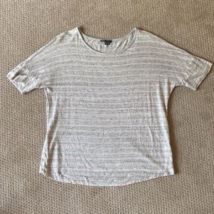 Vince Linen Short Sleeve Oversized Tee - Gray/Blush Stripes